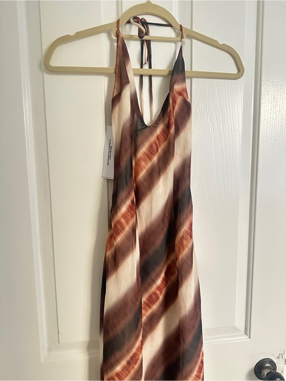 Striped Halter Maxi Dress in Brown & Cream - Picture 3 of 6